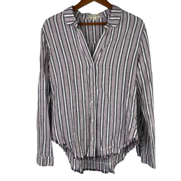 Cloth Stone Shirt Size Medium Striped Raw Hem Button Up Linen Blend Long Sleeve - Picture 1 of 7